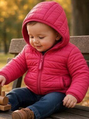 CAT & JACK Red Hooded Quilted Fleece Lined Winter Parka Boys Size 12 months